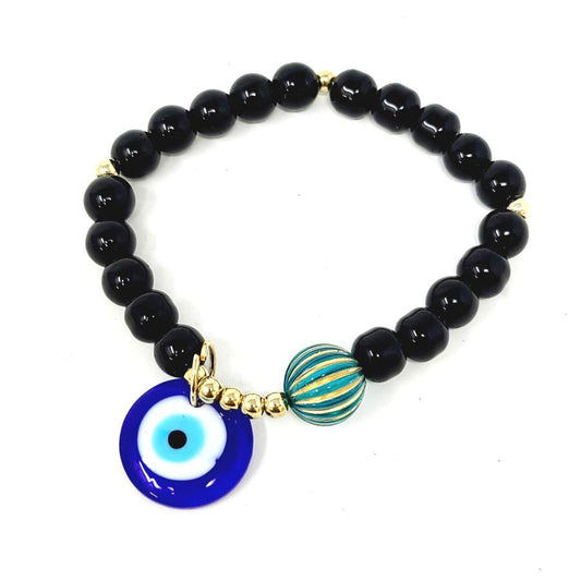 Evil Eye Black & Gold Beads Bracelet