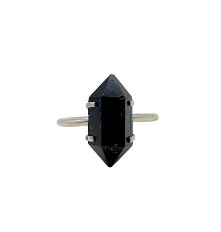 Black Tourmaline Double Terminated Point .925 Sterling Silver Ring Size 9