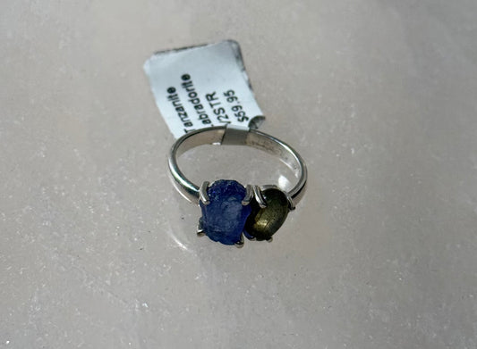 Tanzanite & Labradorite Sterling Silver Ring Size 7 – stunning combination of tanzanite and labradorite stones set in sterling silver for elegant jewelry.

