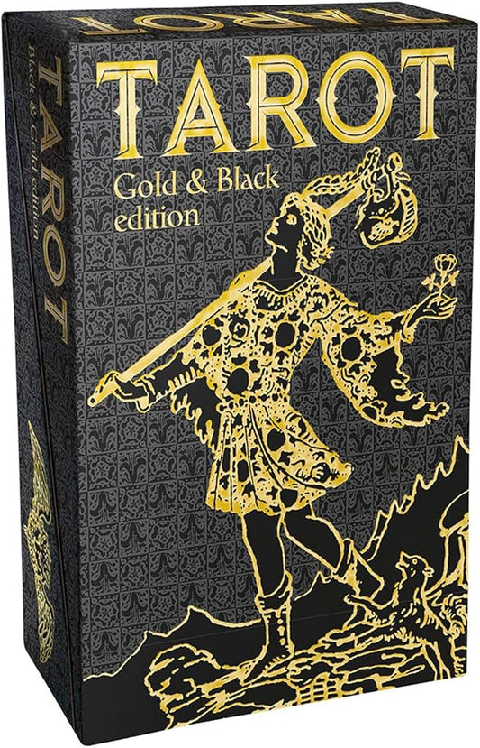 Tarot Black & Gold Edition by Arthur Edward Waite & Pamela Colman Smith – a 78-card gold-foil Rider-Waite-Smith deck with guidebook.

