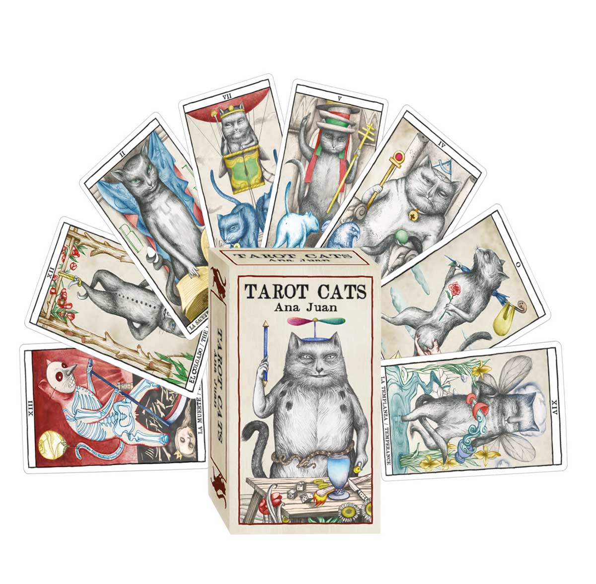 Tarot Cats by Ana Juan – whimsical tarot deck featuring charming cat illustrations for playful and insightful readings.
