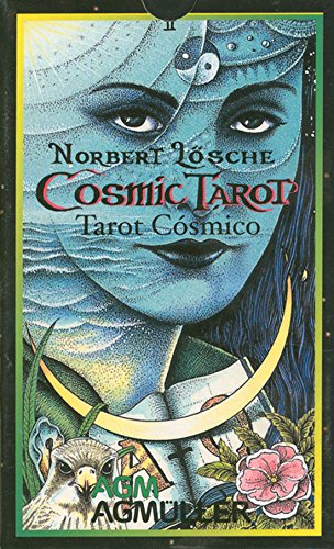 Tarot Cósmico de Norbert Lösche – mazo de 78 cartas con ilustraciones detalladas en tinta y acuarela, combinando simbolismo astrológico, cabalístico y de la Golden Dawn, acompañado de folleto explicativo en español.
