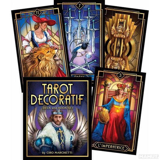 Tarot Decoratif by Ciro Marchetti & Lee Bursten – 78-card deck blending Tarot de Marseille and Smith-Waite traditions with Art Deco flair.
