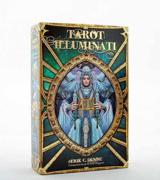 Tarot Illuminati Deck by Kim Huggens & Erik C. Dunne – richly detailed tarot deck featuring ornate, vividly beautiful illustrations that illuminate the path to higher purpose and true fulfillment.
