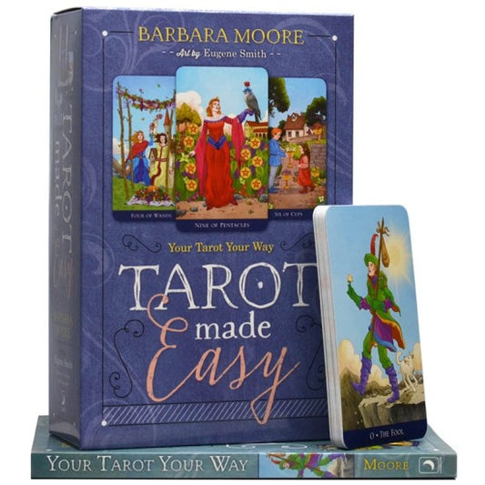 Tarot Made Easy by Barbara Moore & Eugene Smith – 78-card deck and 216-page guidebook featuring classic Rider-Waite-Smith imagery with modern interpretations and practical guidance for beginners.


