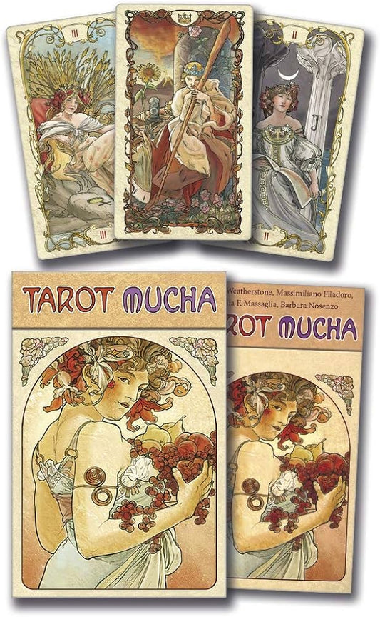 Tarot Mucha by Lo Scarabeo – a 78-card Art Nouveau deck inspired by Alphonse Mucha, blending classic tarot with elegant floral motifs.
