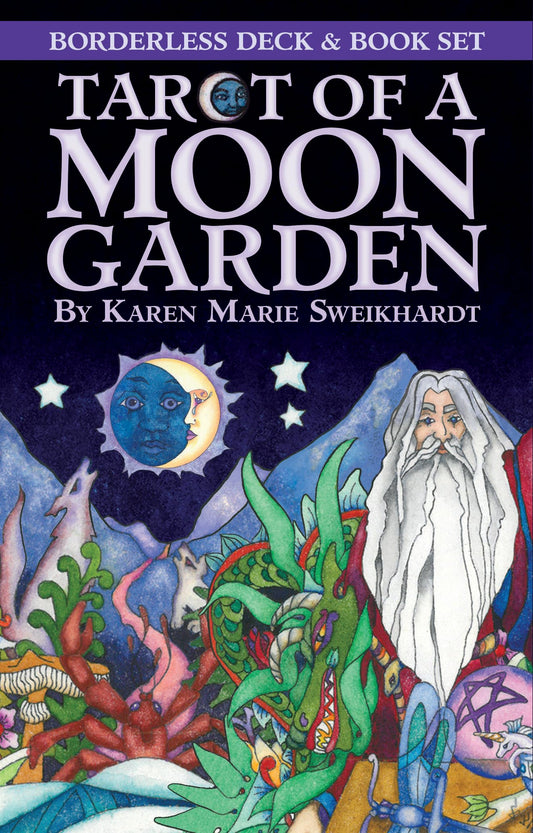 Tarot of a Moon Garden by Karen Marie Sweikhardt – a 78-card deck featuring whimsical, fantasy-inspired artwork with fairies, unicorns, and moonlit gardens, perfect for intuitive readings.
