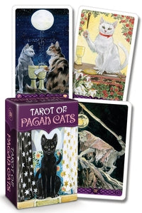 Tarot of Pagan Cats Mini Deck by Magdelina Messina featuring whimsical feline artwork with mystical symbolism.
