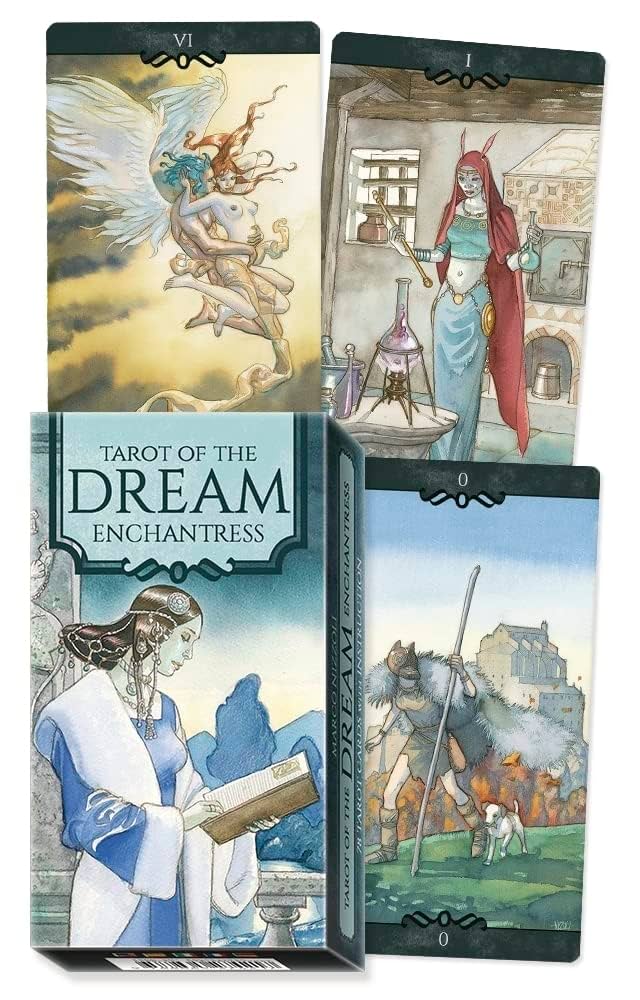 "Tarot Of The Dream Enchantress by Linda Ravenscroft – a surreal and feminine deck full of mysticism and fantasy symbolism."
