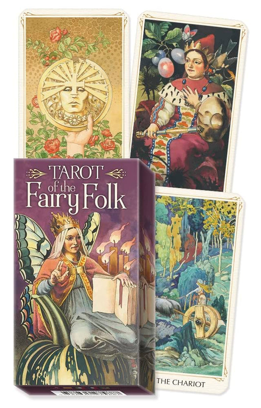 Tarot of the Fairy Folk by Giacinto Gaudenzi – enchanting tarot deck featuring whimsical illustrations of fairies, gnomes, and magical creatures in a nostalgic, autumnal setting.
