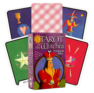 Tarot of the Witches by Fergus Hall – 78-card deck featuring surrealist artwork with vibrant colors and bold imagery, originally created for the 1973 James Bond film *Live and Let Die*.
