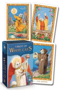 Tarot of White Cats Mini by Pietro Alligo & Severino Baraldi – whimsical 78-card deck featuring white cats in Rider-Waite-inspired scenes, in a compact size.
