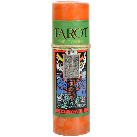 Tarot Tower Candle – ritual candle inspired by The Tower tarot card, symbolizing transformation, upheaval, and renewal.
