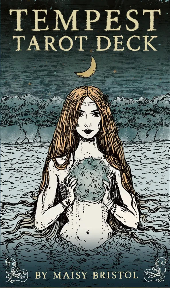 Tempest Tarot Deck – 78-card nautical-themed tarot deck featuring mermaids, sea creatures, and mythic ocean imagery.
