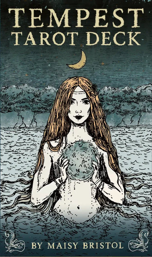 Tempest Tarot Deck – 78-card nautical-themed tarot deck featuring mermaids, sea creatures, and mythic ocean imagery.
