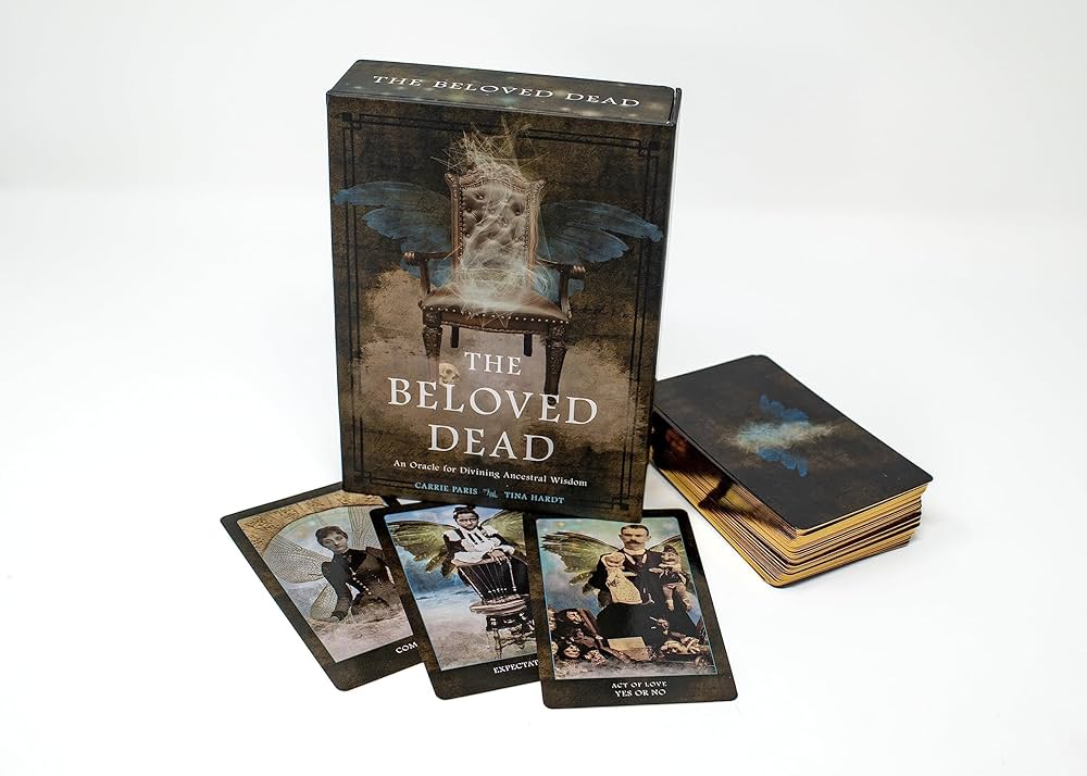 The Beloved Dead Oracle by Carrie Paris & Tina Hardt – A 82-card deck and 144-page guidebook featuring vintage photographs to connect with ancestral wisdom and spirit guides.

