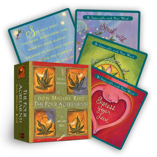 The Four Agreements Card Deck by Don Miguel Ruiz – wisdom cards featuring practical Toltec principles for daily guidance.
