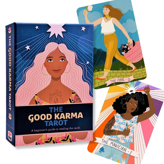 The Good Karma Tarot by Kerry Ward & Amy Blackwell – 78-card deck and 128-page guidebook offering positive, inclusive, and beginner-friendly tarot readings with vibrant, modern illustrations.
