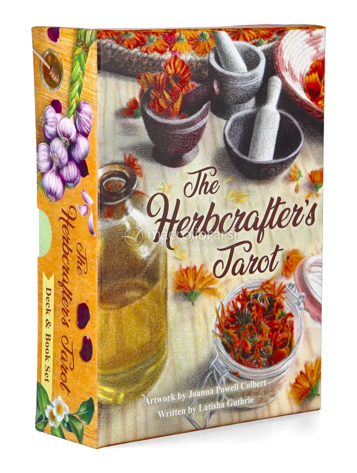 The Herbcrafter's Tarot by Latisha Guthrie & Joanna Powell Colbert – a 78-card deck and 124-page guidebook exploring the relationship between herbs and their use in medicine, creativity, ritual, and spiritual guidance, honoring traditional crafts and skills associated with plants.

