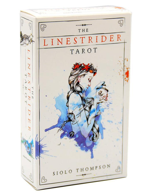 The Linestrider Tarot by Siolo Thompson – 78-card deck featuring minimalist watercolor art blending human and animal forms, with a 288-page guidebook for intuitive readings.
