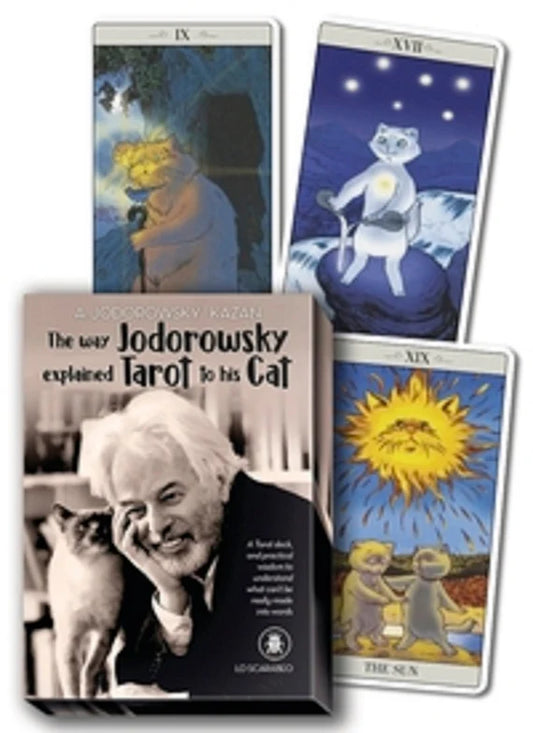 The Way Jodorowsky Explained Tarot to His Cat by Alejandro Jodorowsky & Christian Gaudin – 22-card majors-only deck with 80-page guidebook, featuring whimsical feline-themed tarot interpretations.
