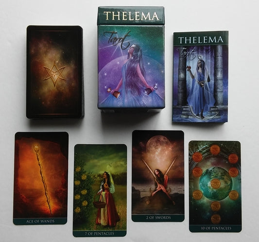 Thelema Tarot by Renata Lechner – a 78-card deck featuring rich esoteric symbolism and digitally illustrated mystical imagery.

