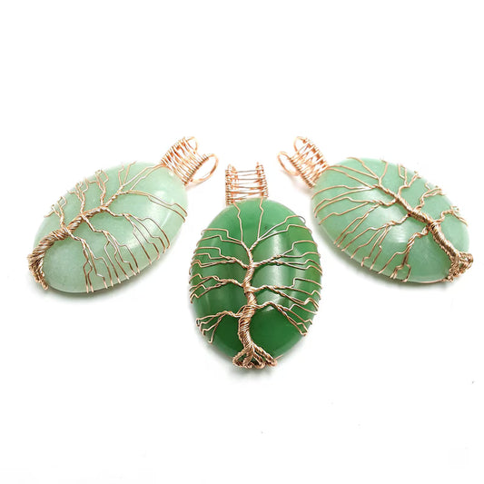 Green Aventurine Tree Pendant Copper Wire Wrap Pendant
