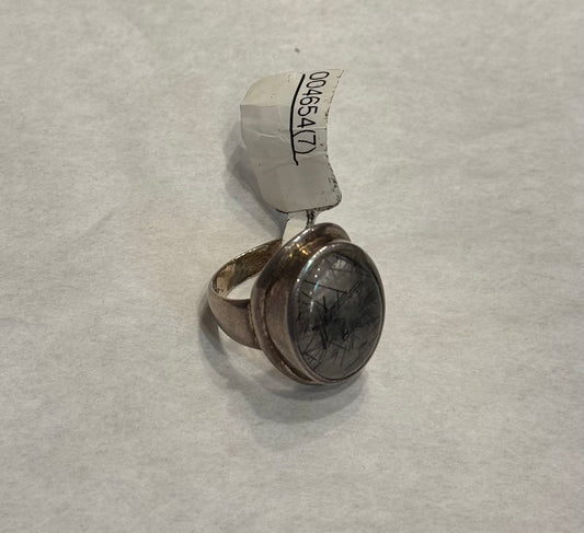 Tourmalinated Quartz Sterling Silver Ring size 7 – unique crystal jewelry combining grounding black tourmaline with clear quartz energy.
