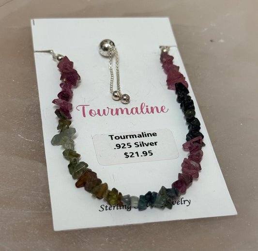 Tourmaline 925 Silver Bracelet – elegant silver bracelet featuring vibrant tourmaline crystals known for grounding and protection.
