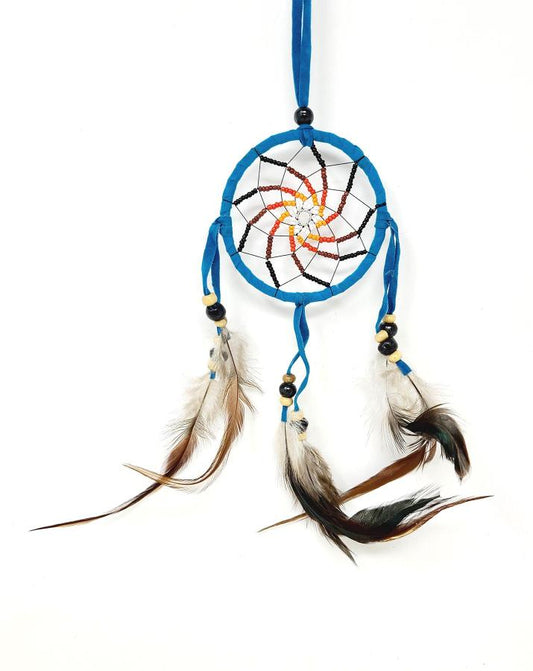 3" Teal Blue Suede Dream Catcher with Feathers & Beads