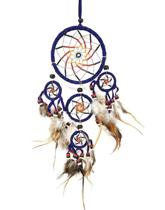 3.5" Blue Suede Dreamcatcher With Feathers & Beads