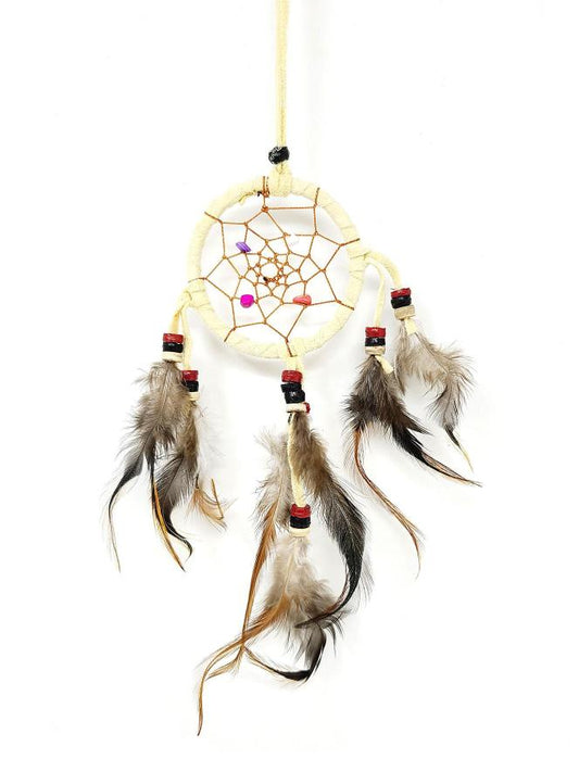 2.5" Tan Color Suede Dream Catcher with Feathers & Beads