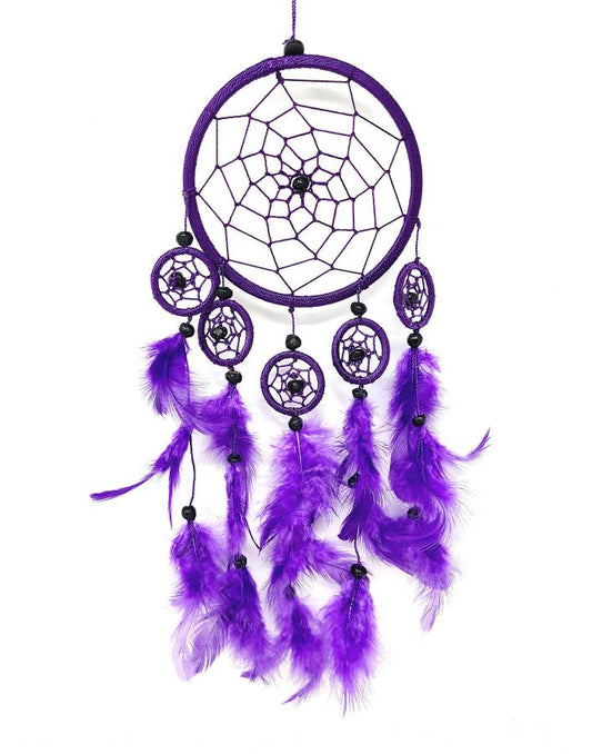 4.5" Purple Dream Catcher with Feathers & Beads
