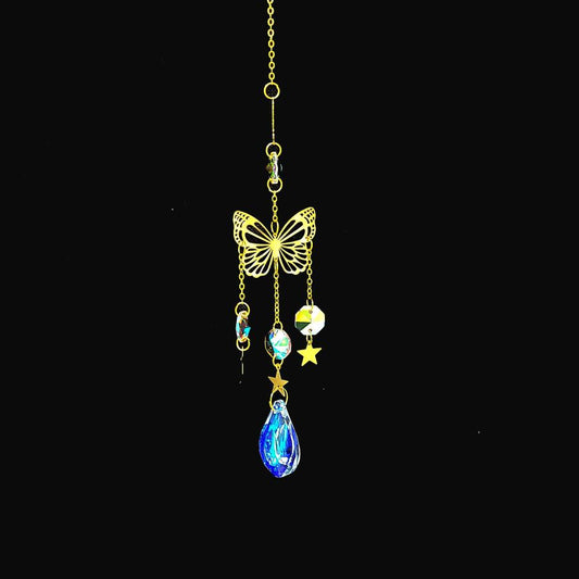 Rainbow Crystals Suncatcher with Sun & Butterfly Design, 15"L