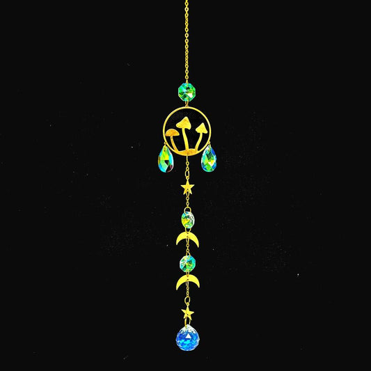 Rainbow Crystals Suncatcher with Mushroom Design, 16"L