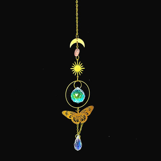 Rainbow Crystals Suncatcher with Sun, Moon & Butterfly Design 14"L