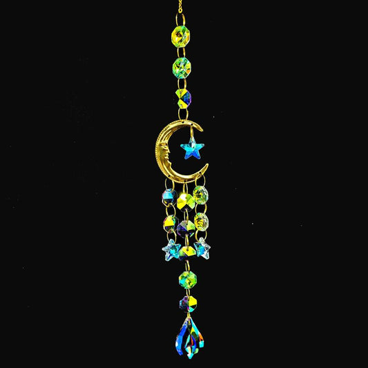 Rainbow Crystal Suncatcher - Crescent Moon Design (18"L)