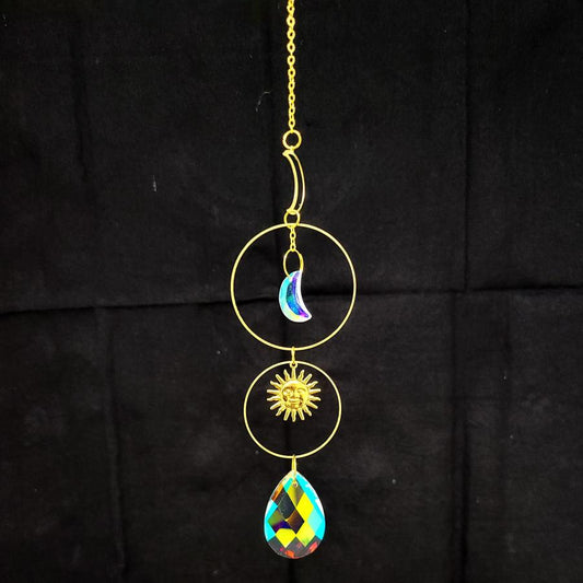 Hanging Colored Crystal Sun & Moon Suncatcher (14"L)