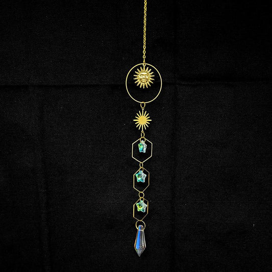 Hanging Sun & Stars Colored Crystals Suncatcher (15"L)