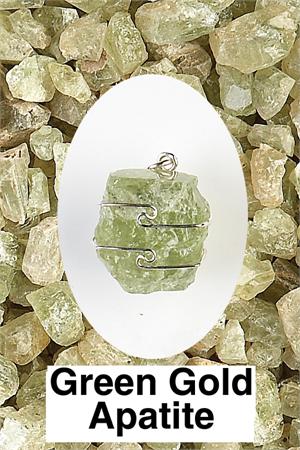 Green Gold Apatite SS Wire Wrap Pendant