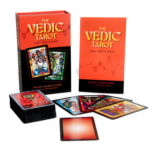 The Vedic Tarot: East Meets West by Dwina Murphy-Gibb – tarot deck blending traditional Vedic symbolism with Western tarot archetypes.