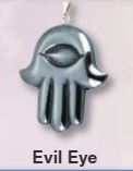 Hematite Hamsa Hand Evil Eye Pendant