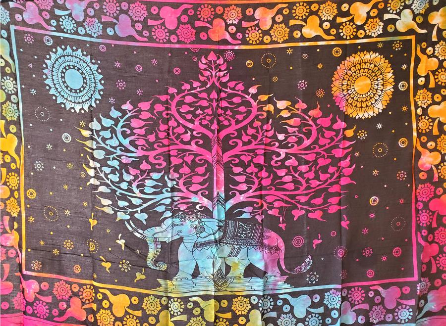 Elephant Tree of Life Tie Dye Sarong 44x72"