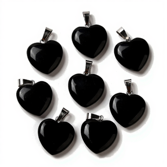 Black Obsidian 30mm heart pendant with Bail