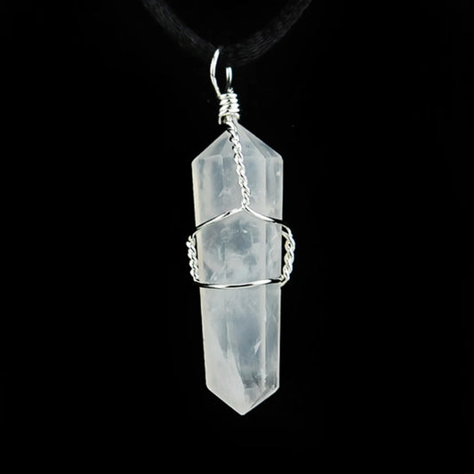Clear Quartz Wire Wrapped D/T Point Pendant