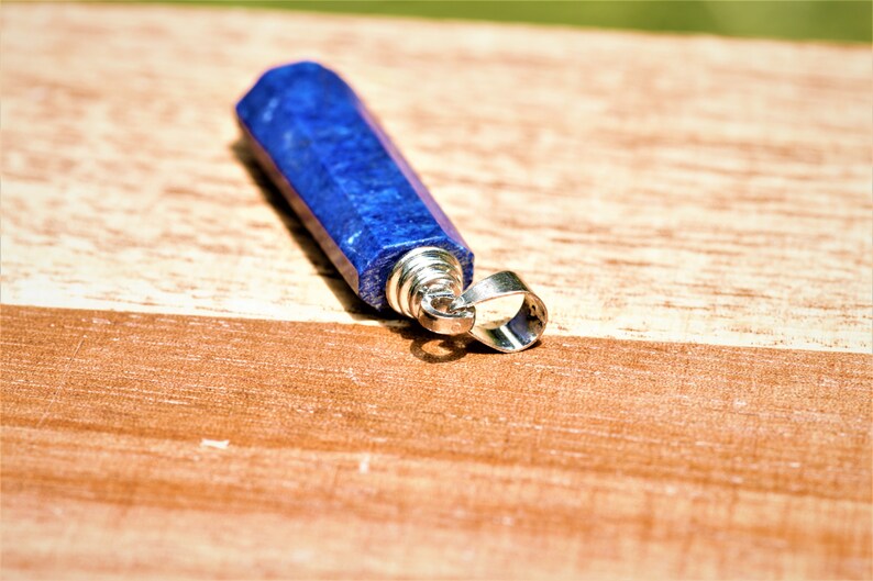 Lapis Lazuli Wand Pencil Point Pendant On Black Cord Adjustable Necklace