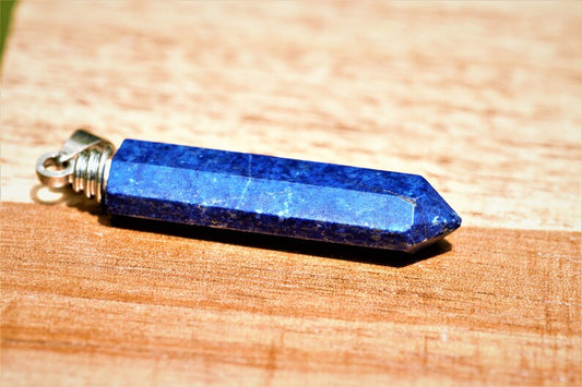 Lapis Lazuli Wand Pencil Point Pendant On Black Cord Adjustable Necklace