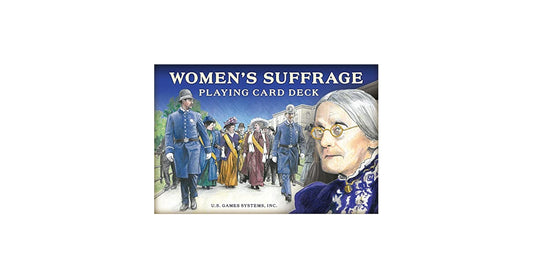 Women's Suffrage Playing Card Deck by Joe Boginski – 54-card deck featuring 52 notable figures and events from the American suffrage movement, organized into four suits: Key Events and People (Spades), The Antebellums (Hearts), The Militants (Clubs), and Activists & Politicians (Diamonds). Includes two Jokers and a 124-page illustrated booklet.

