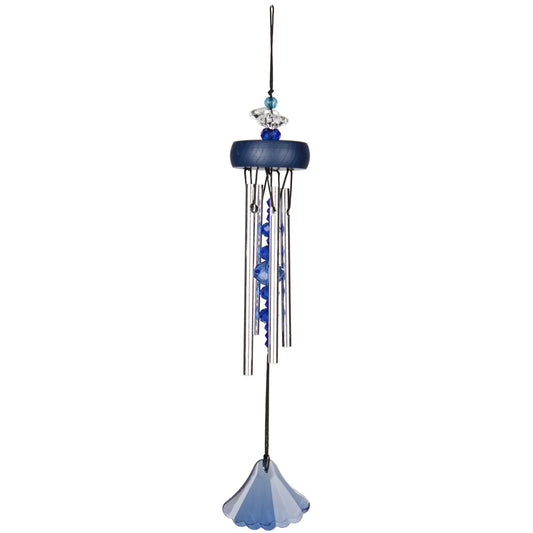 Woodstock Chimes Sapphire Gem Drop Wind Chimes – sparkling blue gem chimes symbolizing wisdom, serenity, and harmony.

