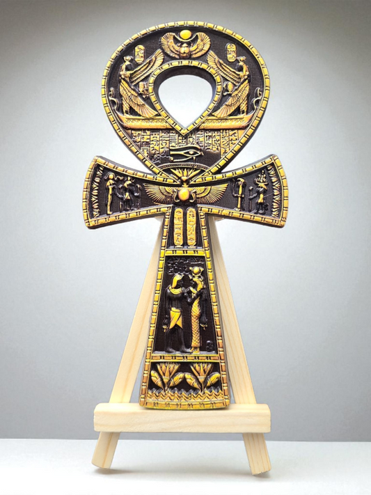 Ankh Symbol – 6" Black & Yellow Resin with Free Easel Stand – Decorative